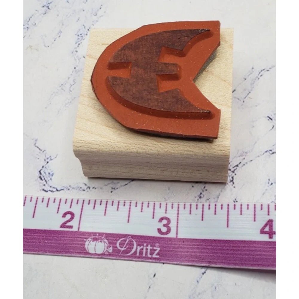 Stampin' Up! Halloween Grinning Jack-O-Lantern Face Bat Rubber Stamp Wood